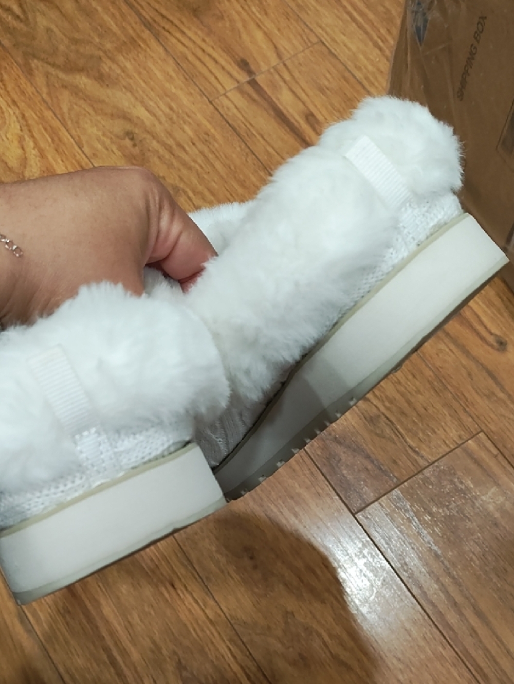 BOBS from Skechers White Cable Knit Faux Fur Slippers - Picture 6 of 10